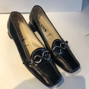Prada Black and Silver Block Heel